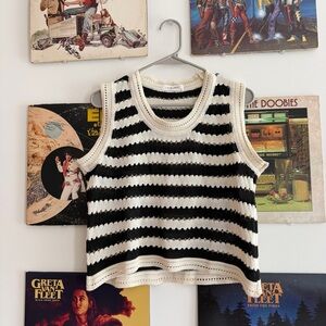 Carly Jean Los Angeles Cream and Black Knit Top